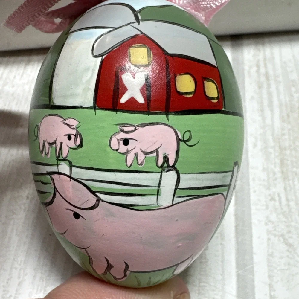 Midwest Lot of 3 Farm Animal Easter Egg Ornaments 2 25 inch Sheep Pig Cow